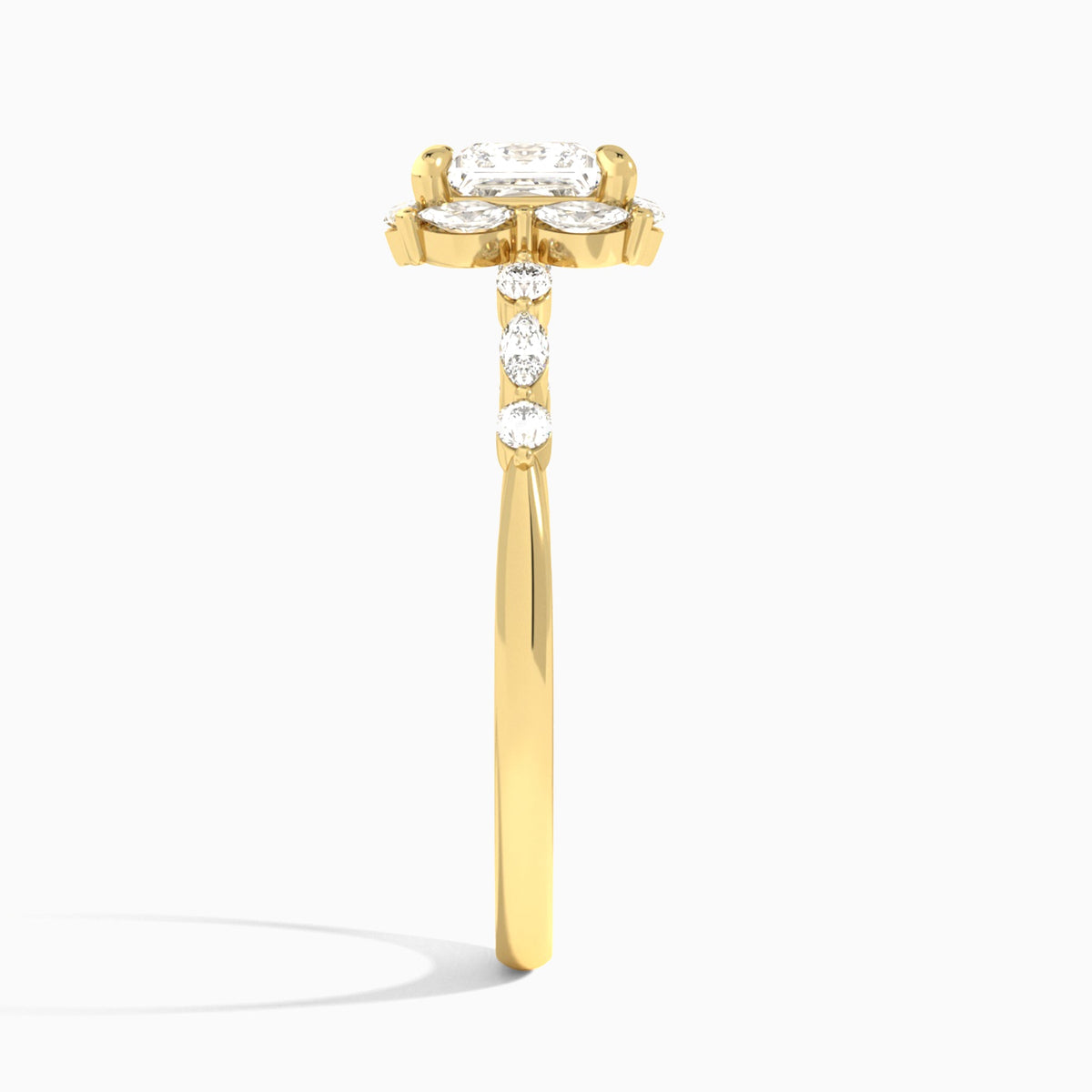 Princess Seraphina Halo Lab Diamond Engagement Ring In 18K Yellow Gold, Side View