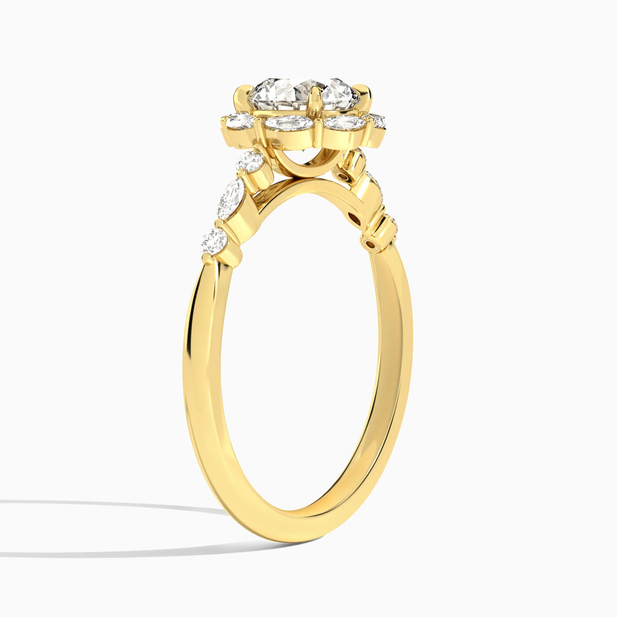 Round Seraphina Halo Lab Diamond Engagement Ring In 18K Yellow Gold, Angle View