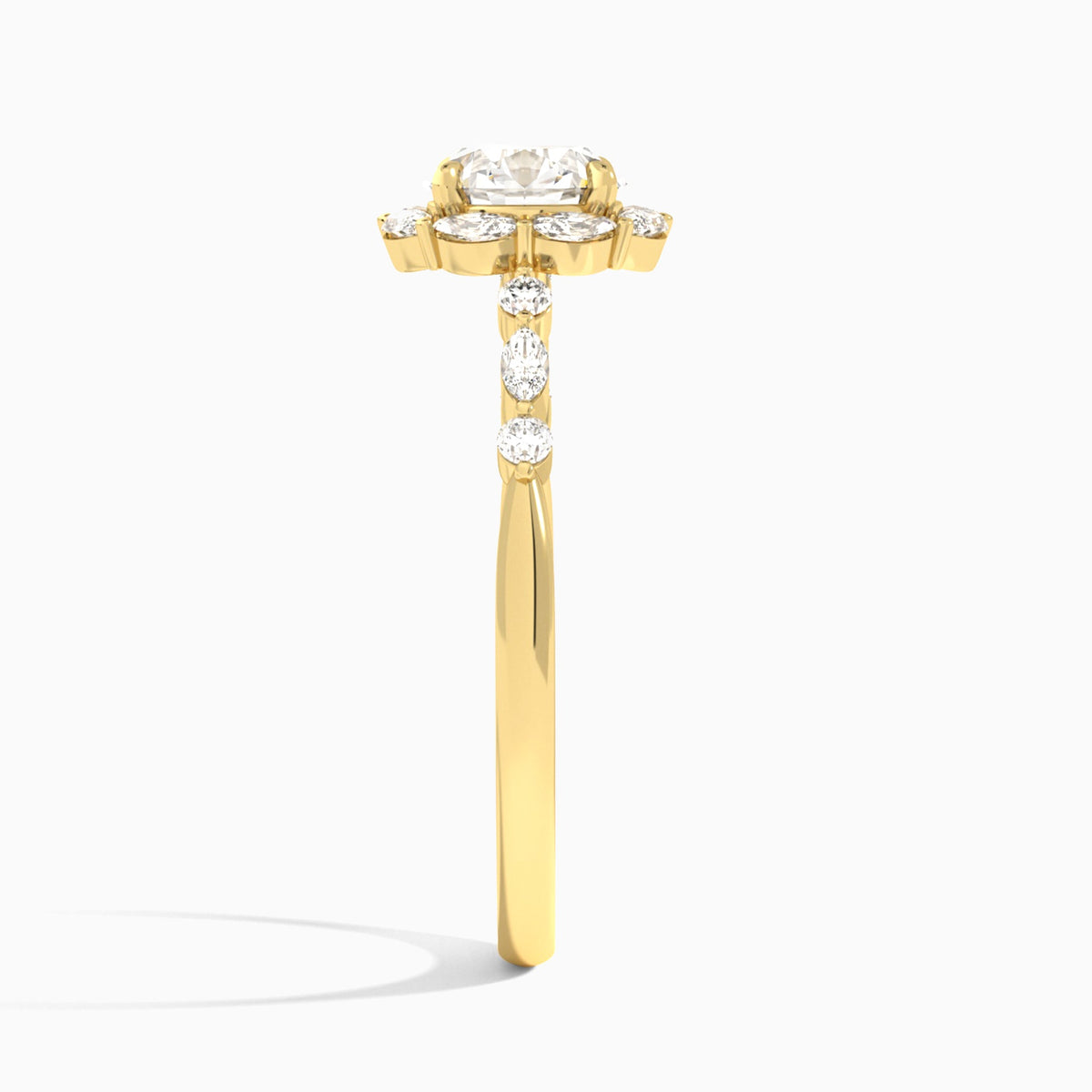 Round Seraphina Halo Lab Diamond Engagement Ring In 18K Yellow Gold, Side View