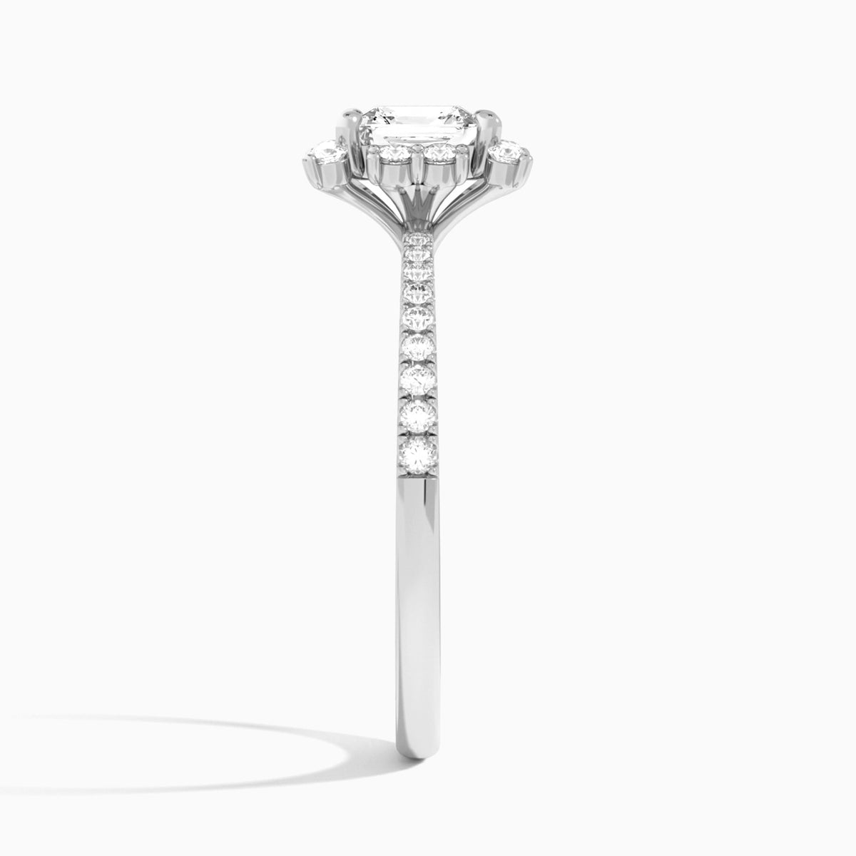 Asscher Lucinda Halo Lab Grown Diamond Engagement Ring In Platinum, Side View