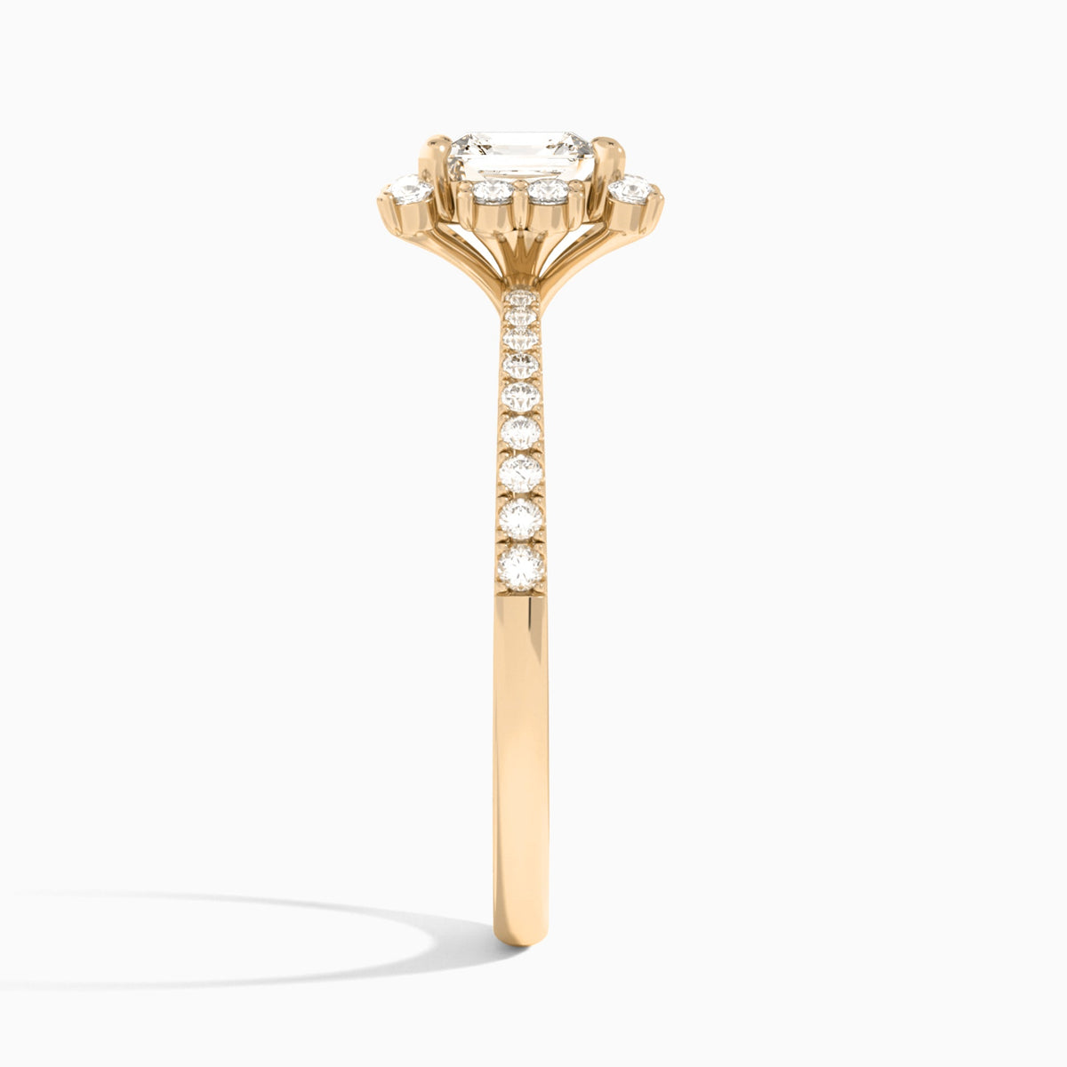 Asscher Lucinda Halo Lab Grown Diamond Engagement Ring In 14K Rose Gold, Side View