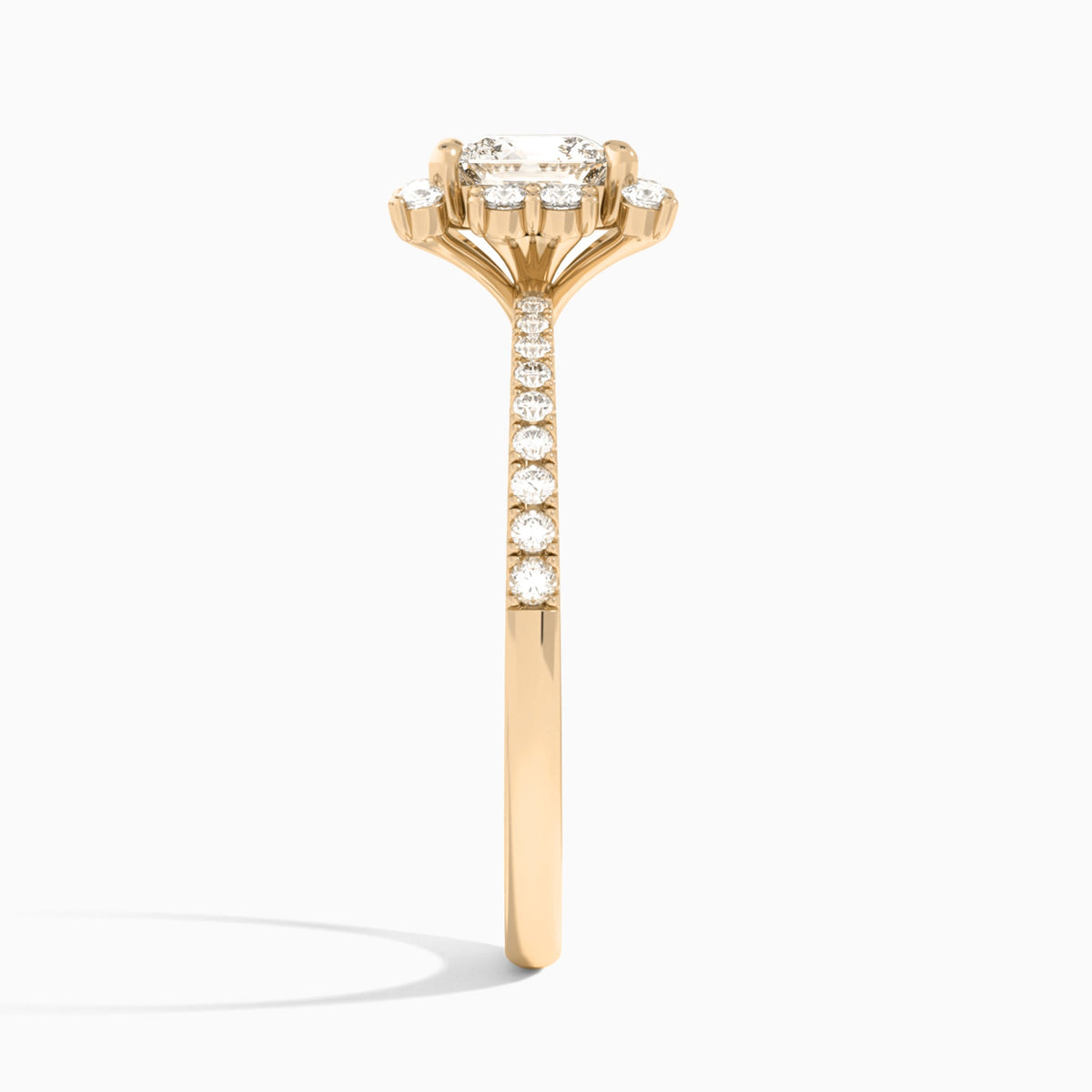 Cushion Lucinda Halo Lab Grown Diamond Engagement Ring In 14K Rose Gold, Side View