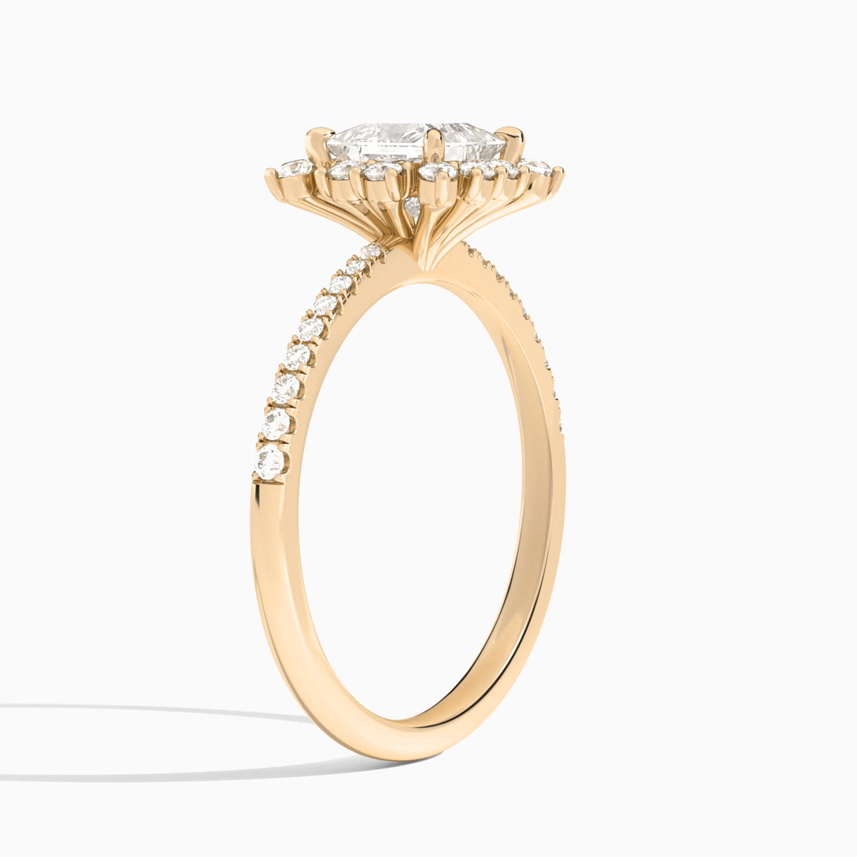 Princess Lucinda Halo Lab Grown Diamond Engagement Ring In 14K Rose Gold, Angle View