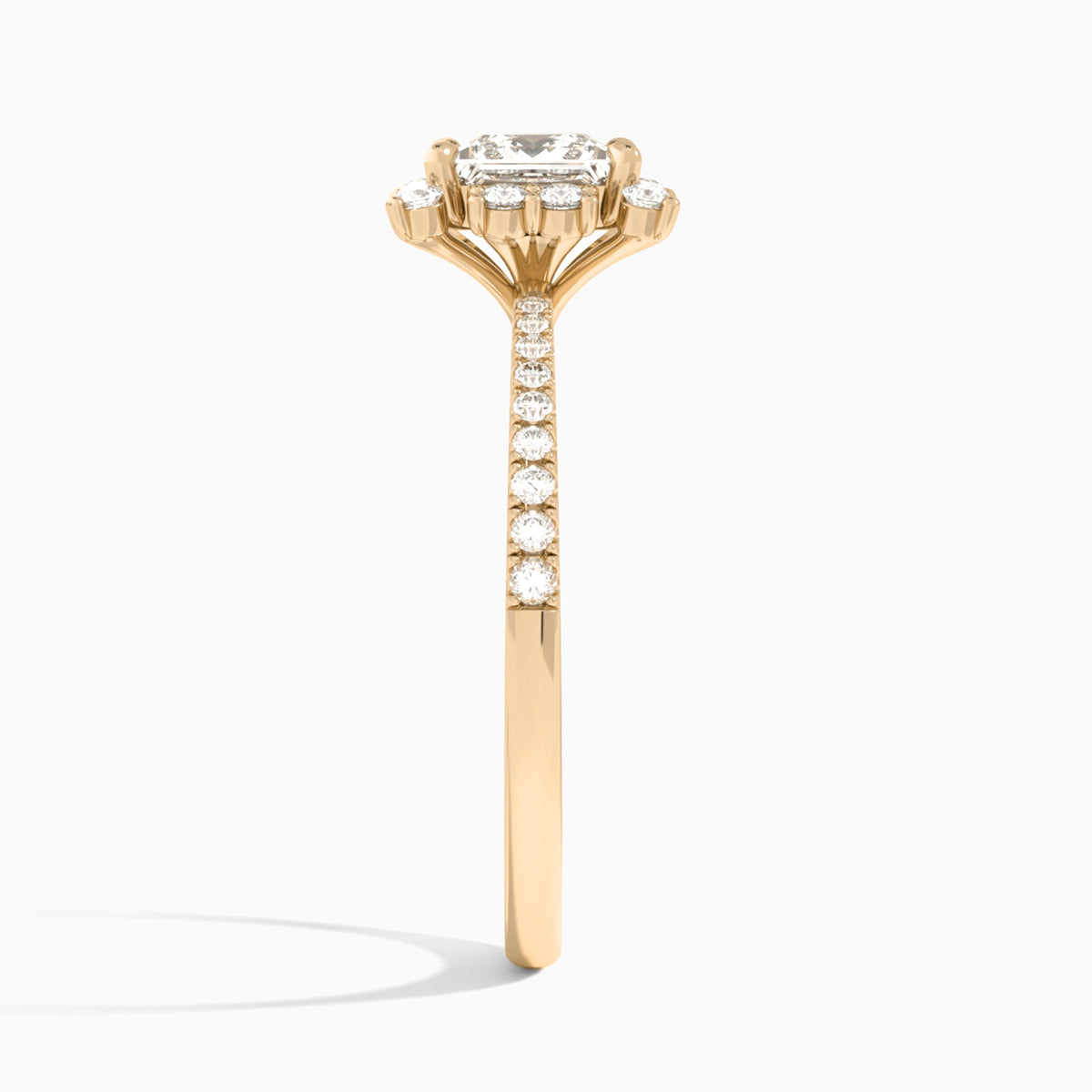 Princess Lucinda Halo Lab Grown Diamond Engagement Ring In 14K Rose Gold, Side View