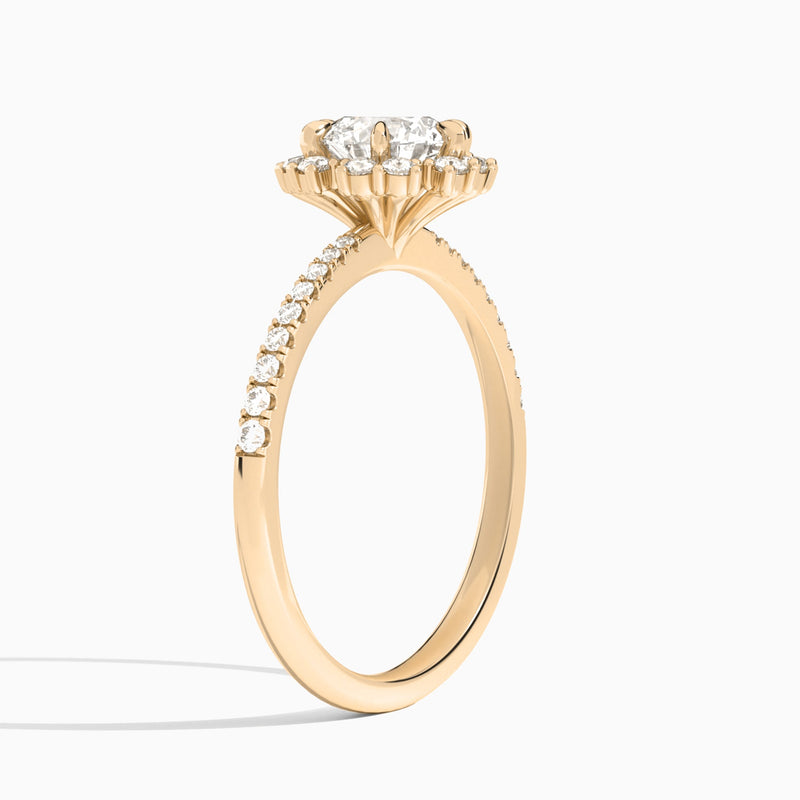 Round Lucinda Halo Lab Grown Diamond Engagement Ring In 14K Rose Gold, Angle View