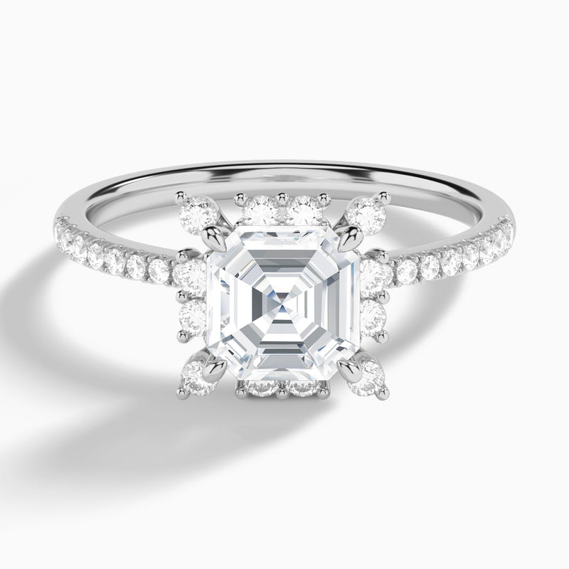 Asscher Lucinda Halo Lab Grown Diamond Engagement Ring In 18K White Gold - Lucenjuri