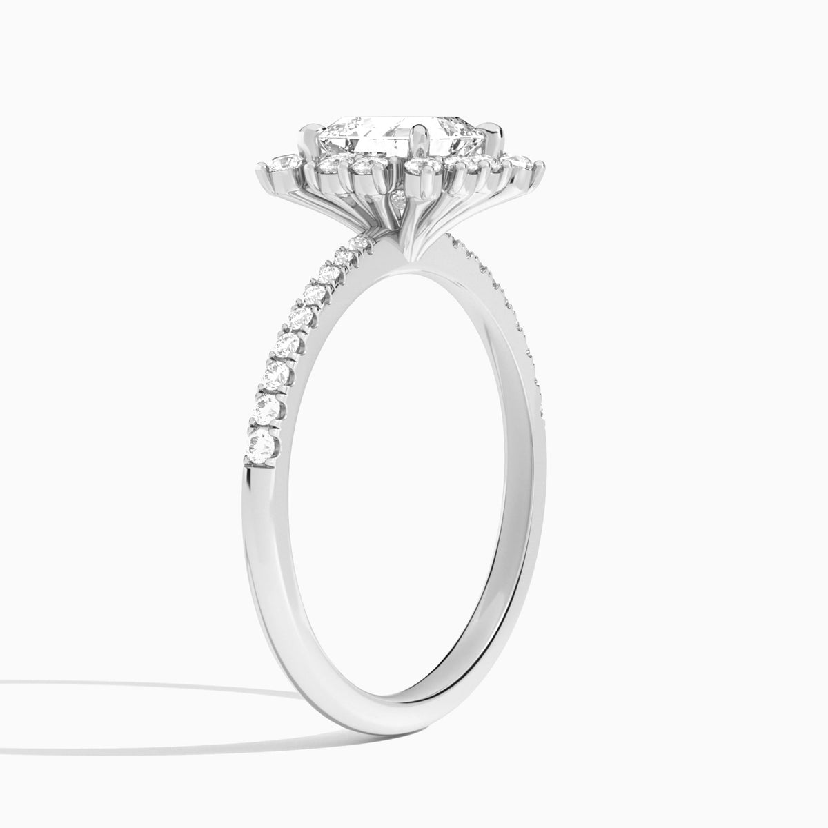 Asscher Lucinda Halo Lab Grown Diamond Engagement Ring In 14K White Gold, Angle View
