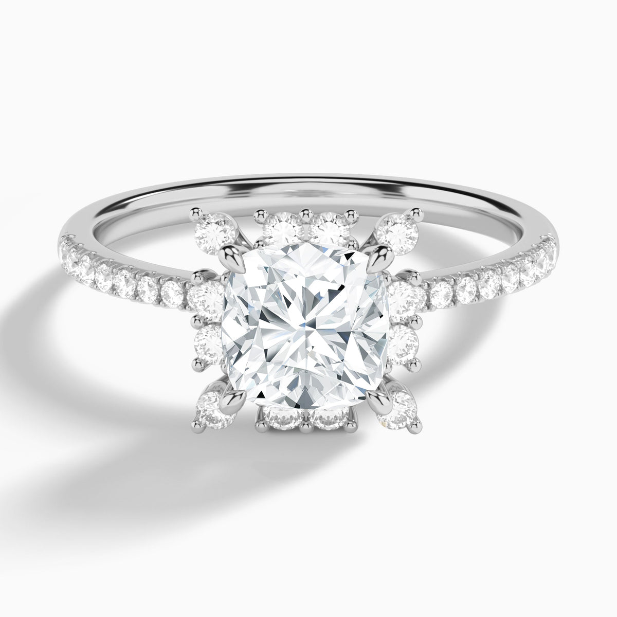 Cushion Lucinda Halo Lab Grown Diamond Engagement Ring In 18K White Gold - Lucenjuri