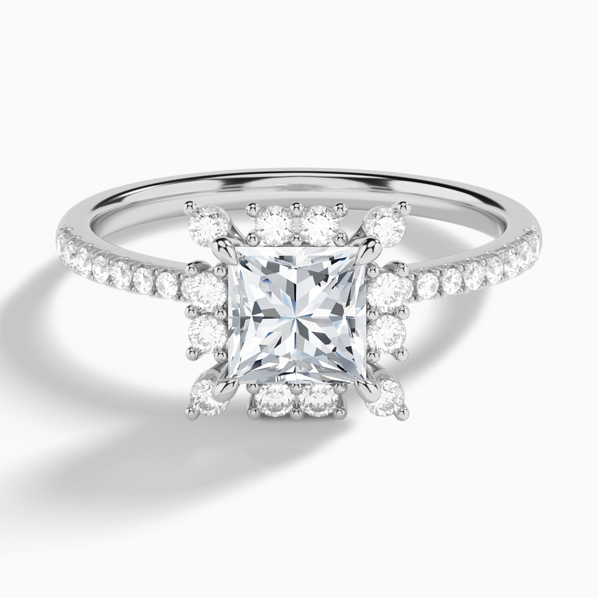 Princess Lucinda Halo Lab Grown Diamond Engagement Ring In 14K White Gold - Lucenjuri