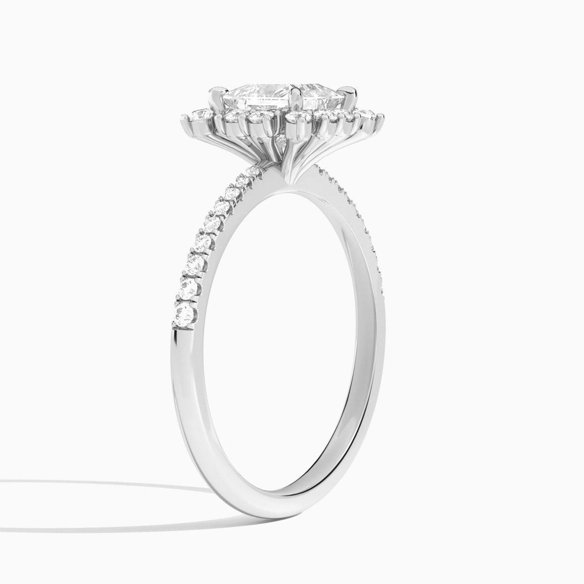 Princess Lucinda Halo Lab Grown Diamond Engagement Ring In 14K White Gold, Angle View