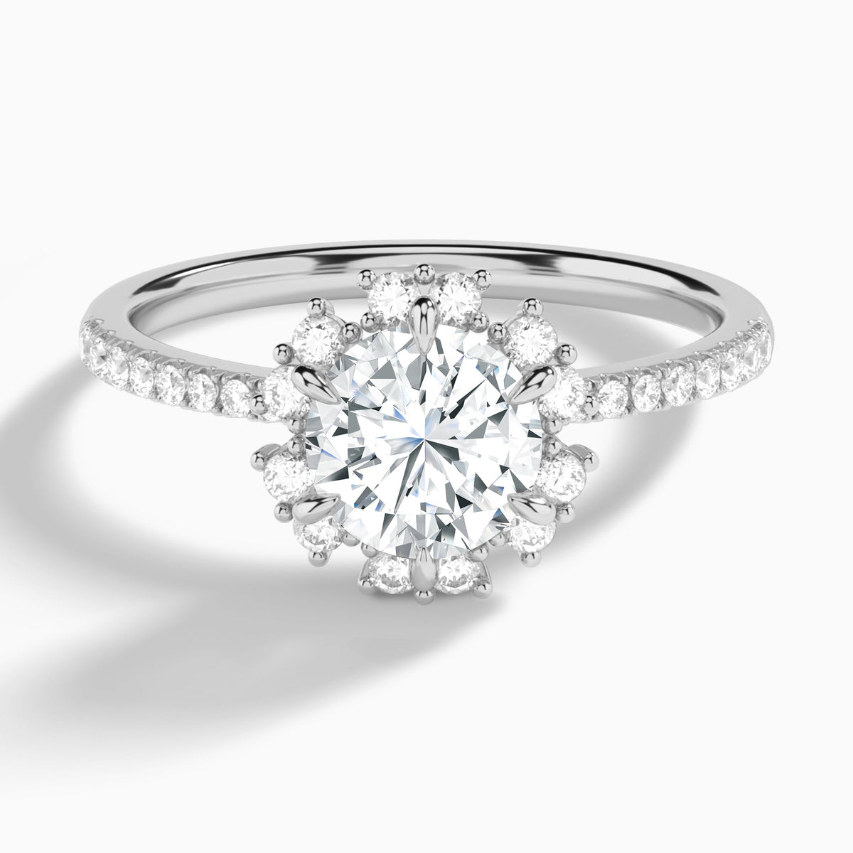 Round Lucinda Halo Lab Grown Diamond Engagement Ring In 18K White Gold - Lucenjuri