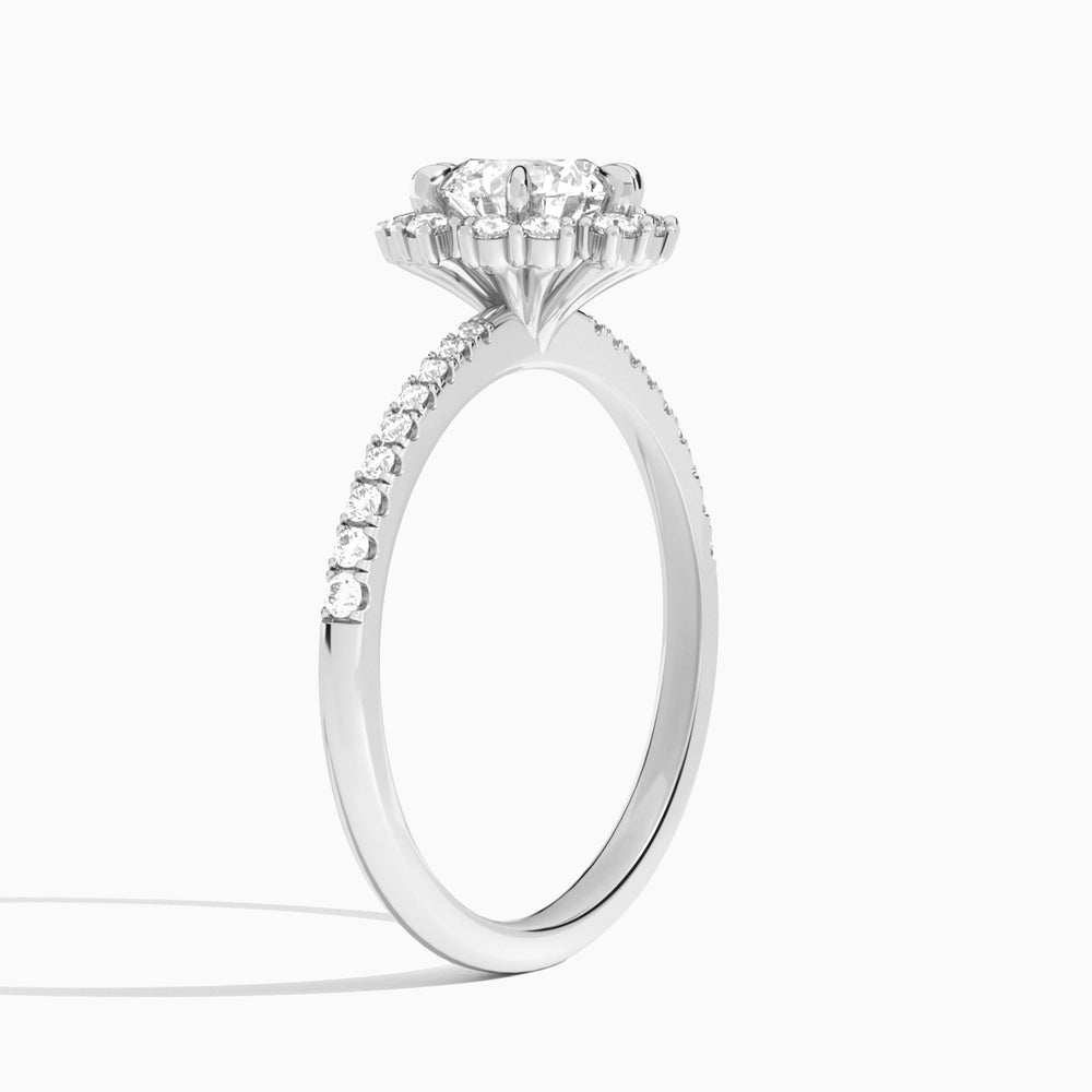 Round Lucinda Halo Lab Grown Diamond Engagement Ring In 14K White Gold, Angle View