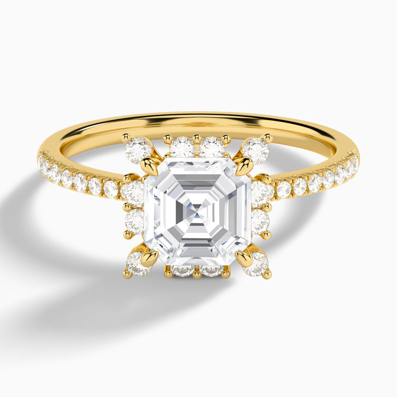 Asscher Lucinda Halo Lab Grown Diamond Engagement Ring In 14K Yellow Gold - Lucenjuri