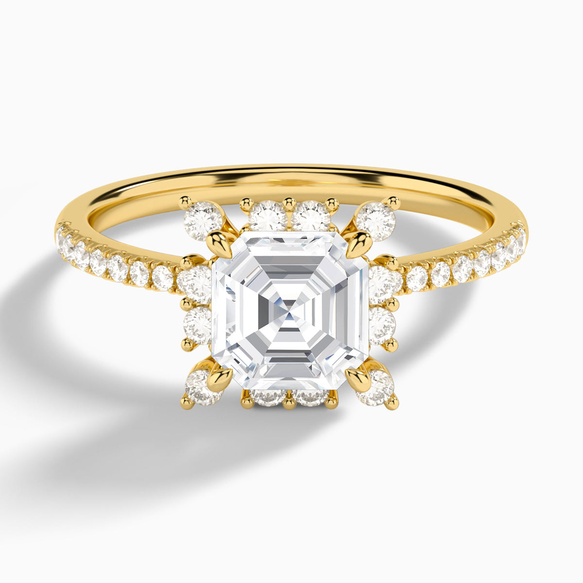Asscher Lucinda Halo Lab Grown Diamond Engagement Ring In 14K Yellow Gold - Lucenjuri