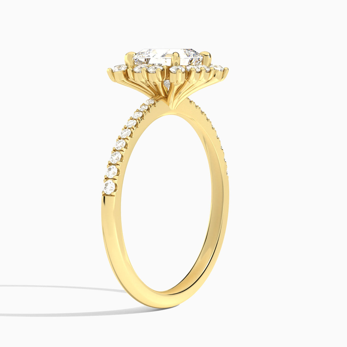 Asscher Lucinda Halo Lab Grown Diamond Engagement Ring In 18K Yellow Gold, Angle View