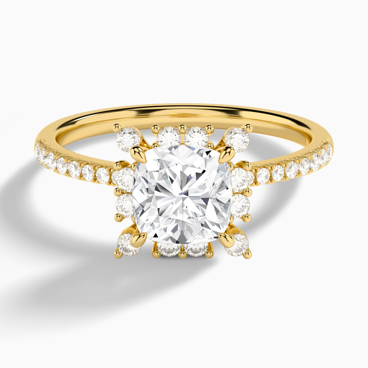 Cushion Lucinda Halo Lab Grown Diamond Engagement Ring In 14K Yellow Gold - Lucenjuri