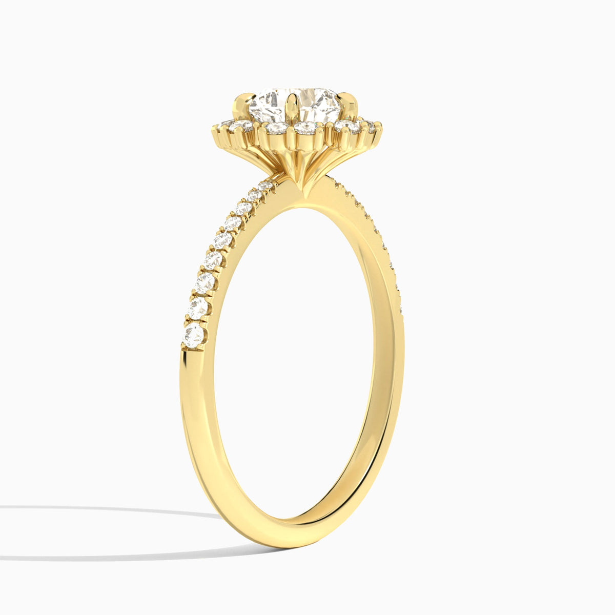 Cushion Lucinda Halo Lab Grown Diamond Engagement Ring In 14K Yellow Gold, Angle View