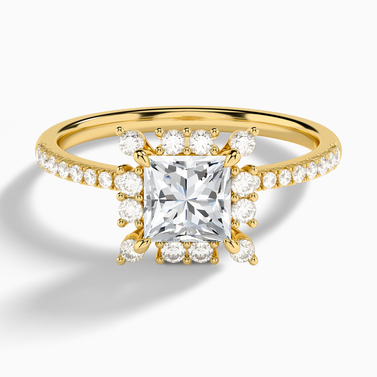 Princess Lucinda Halo Lab Grown Diamond Engagement Ring In 18K Yellow Gold - Lucenjuri