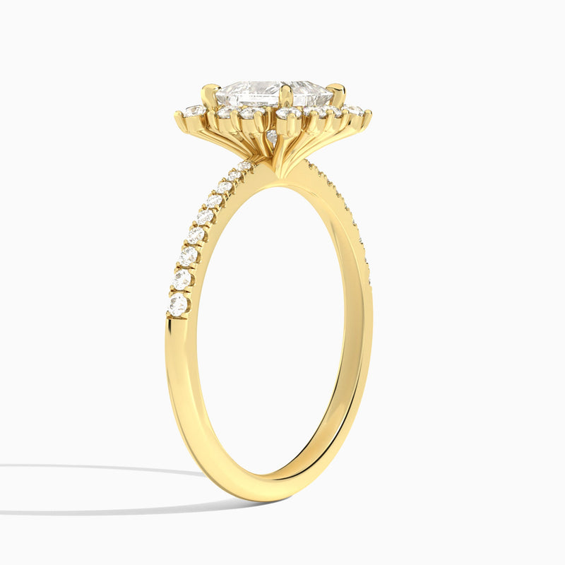 Princess Lucinda Halo Lab Grown Diamond Engagement Ring In 18K Yellow Gold, Angle View