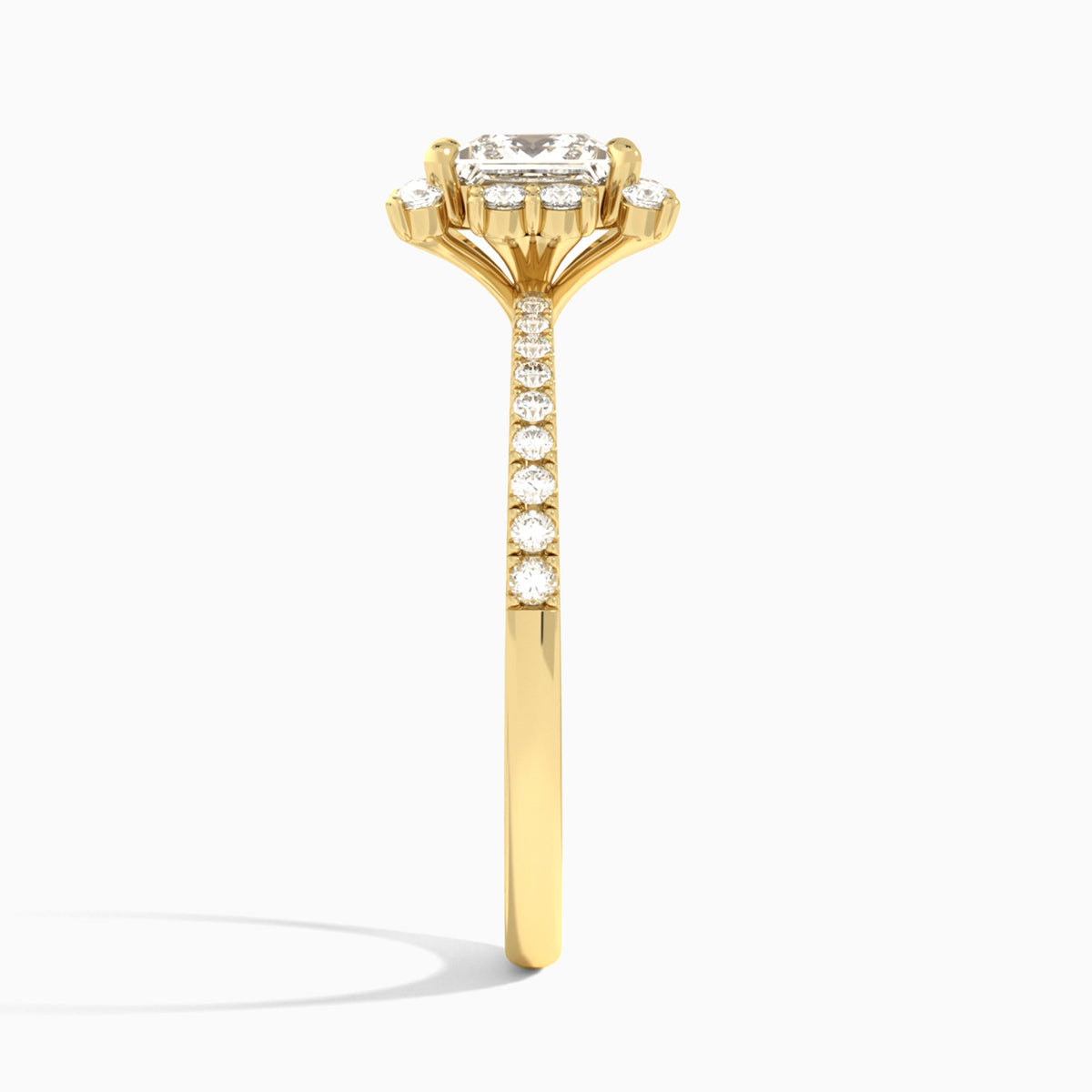 Princess Lucinda Halo Lab Grown Diamond Engagement Ring In 14K Yellow Gold, Side View