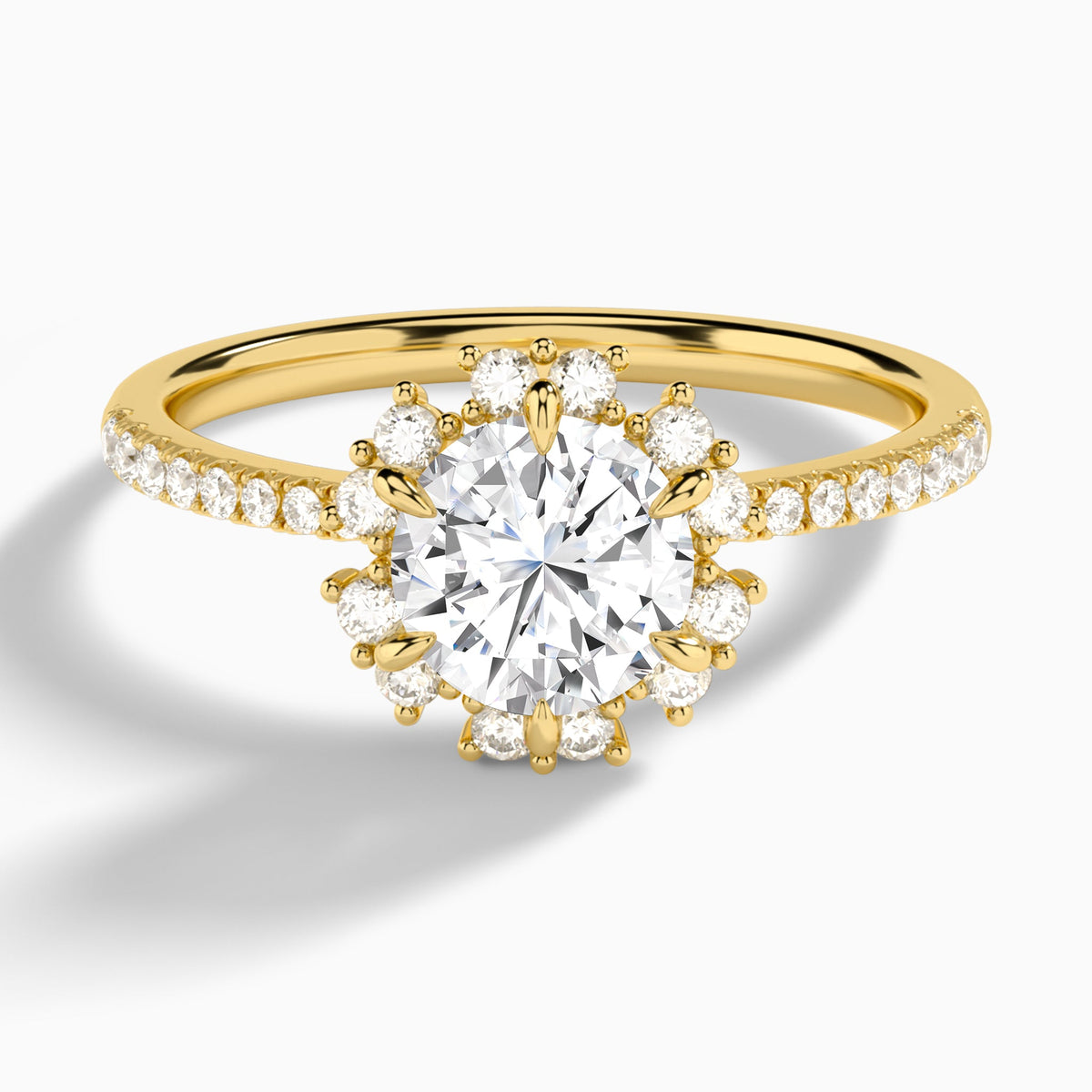 Round Lucinda Halo Lab Grown Diamond Engagement Ring In 18K Yellow Gold - Lucenjuri