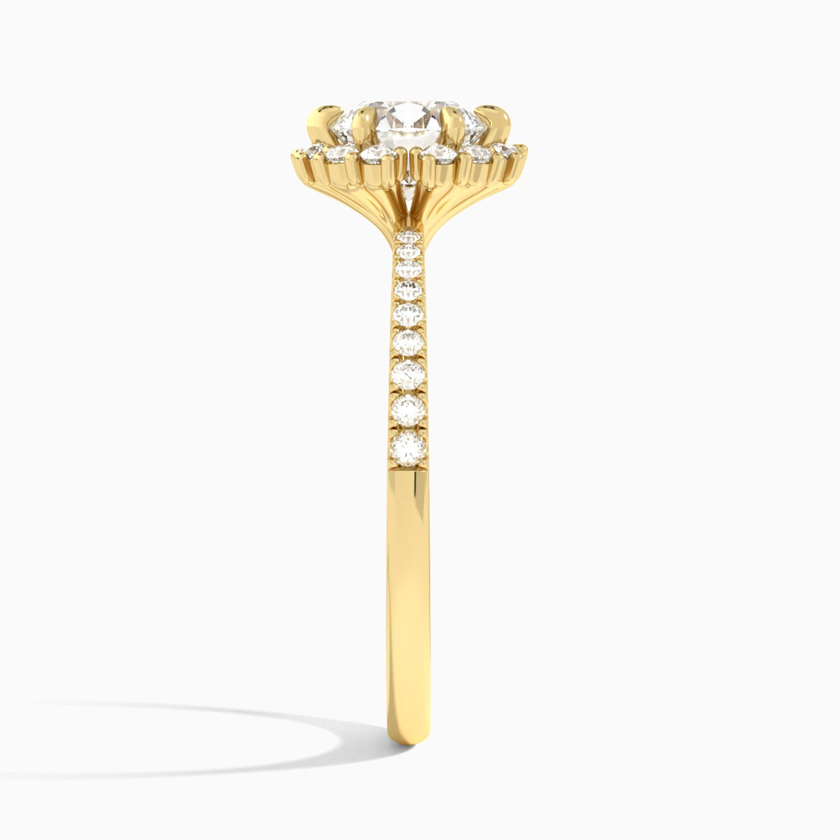 Round Lucinda Halo Lab Grown Diamond Engagement Ring In 14K Yellow Gold, Side View
