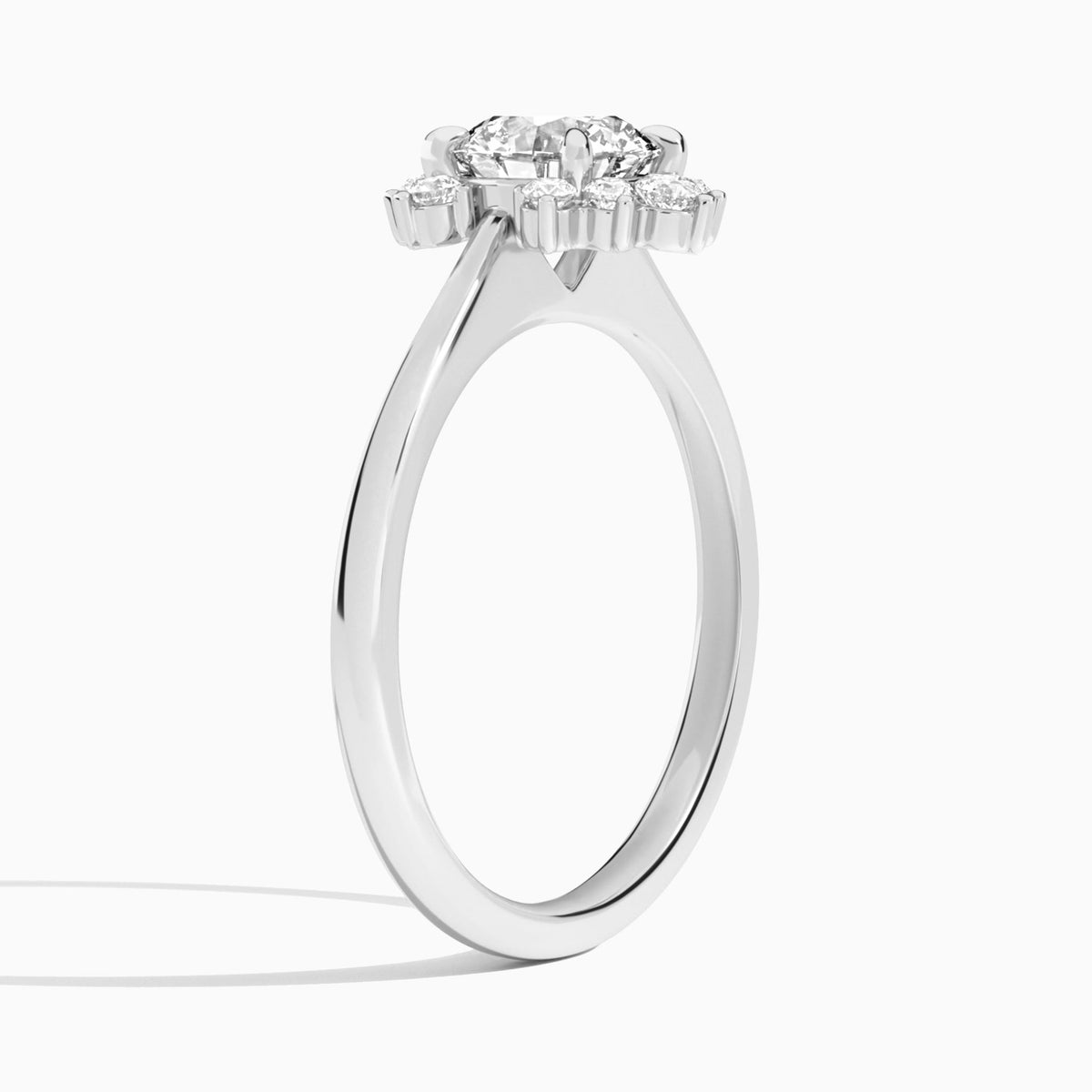 Round Winifred Lab Grown Diamond Engagement Ring In 14K White Gold, Angle View