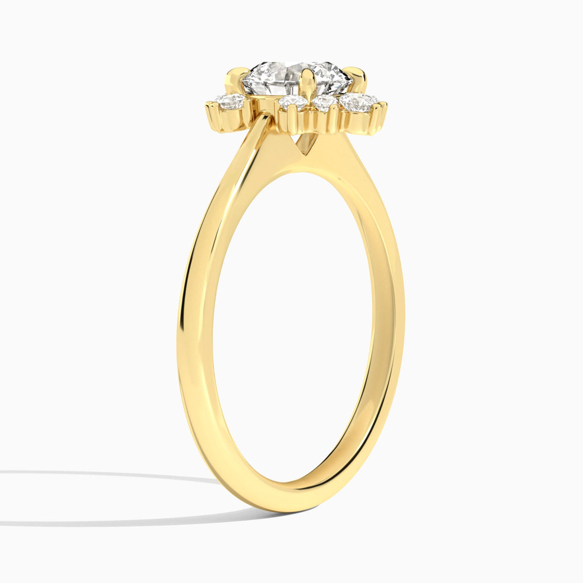 Round Winifred Lab Grown Diamond Engagement Ring In 18K Yellow Gold, Angle View