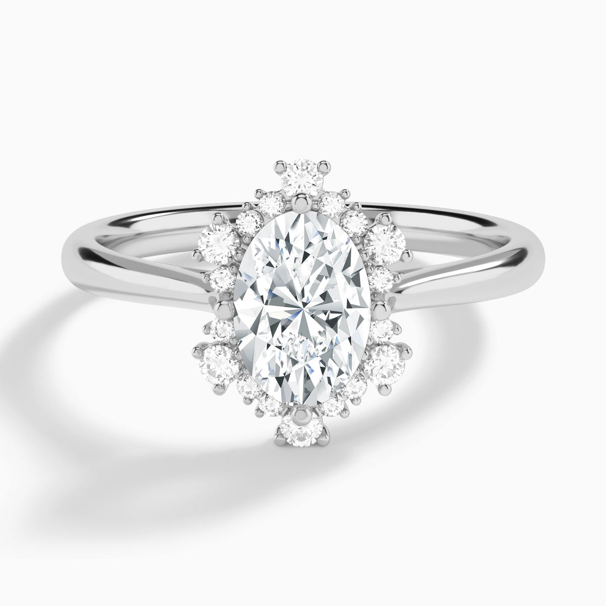 Oval Marguerite Lab Grown Diamond Engagement Ring In Platinum - Lucenjuri