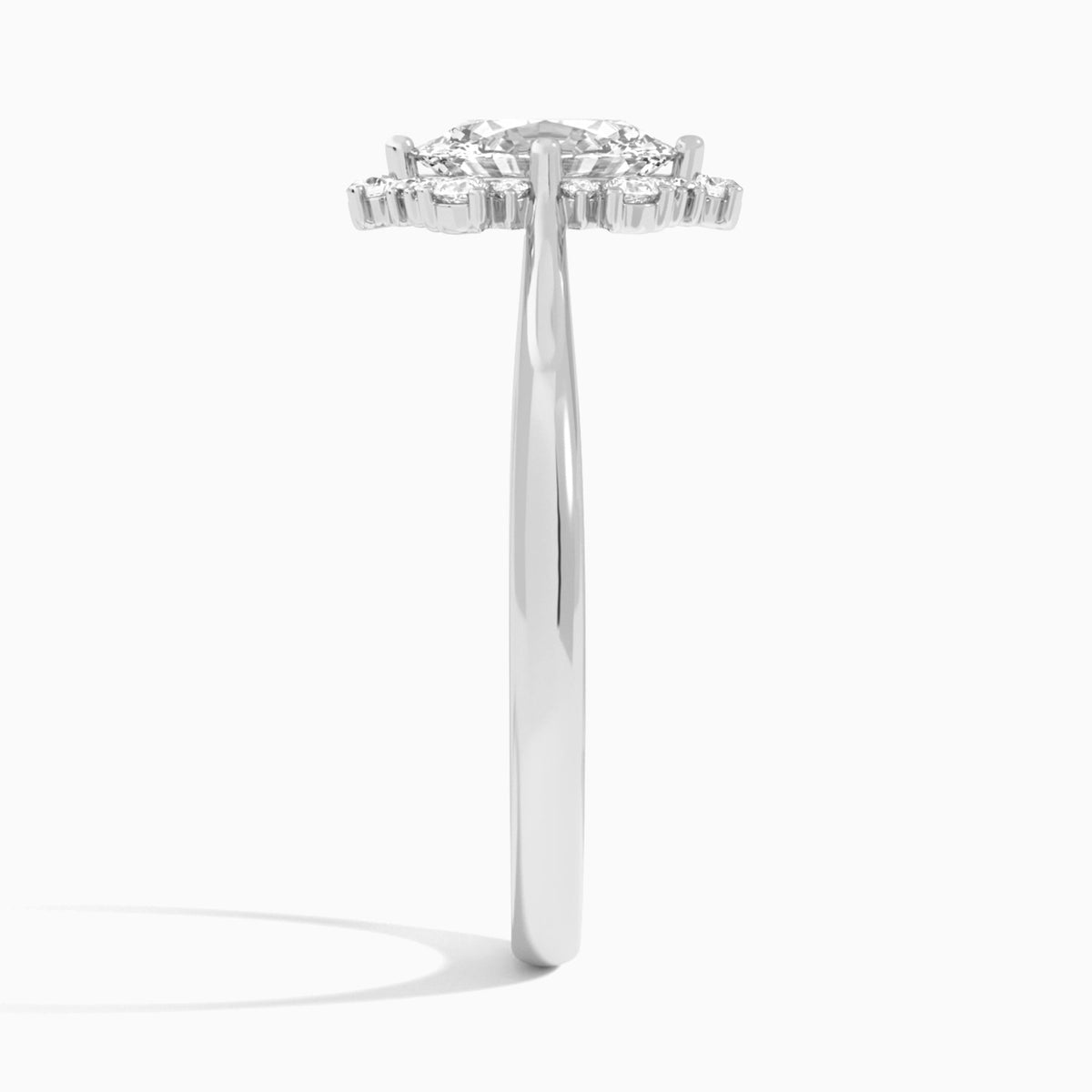 Oval Marguerite Lab Grown Diamond Engagement Ring In Platinum, Side View