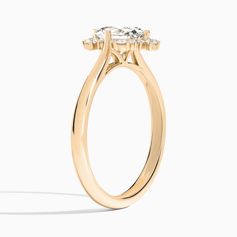 Oval Marguerite Lab Grown Diamond Engagement Ring In 14K Rose Gold, Angle View