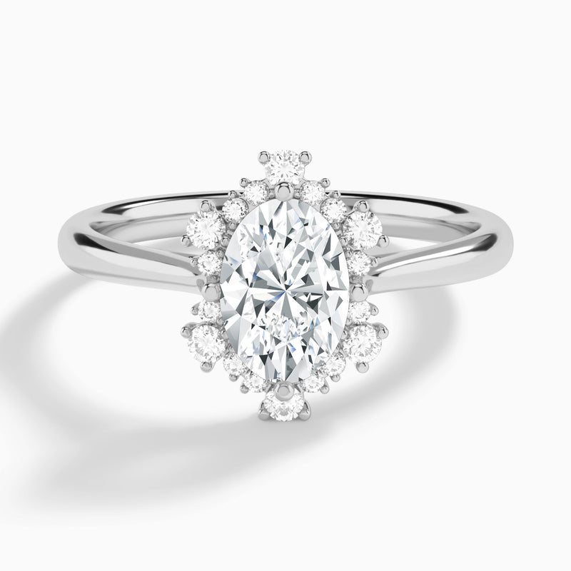 Oval Marguerite Lab Grown Diamond Engagement Ring In 14K White Gold - Lucenjuri