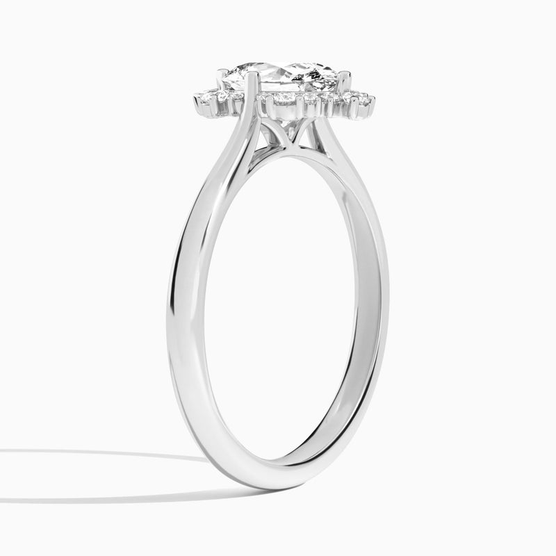 Oval Marguerite Lab Grown Diamond Engagement Ring In 18K White Gold, Angle View