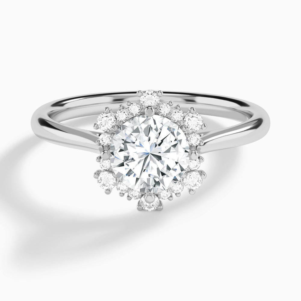 Round Marguerite Lab Grown Diamond Engagement Ring In 14K White Gold - Lucenjuri