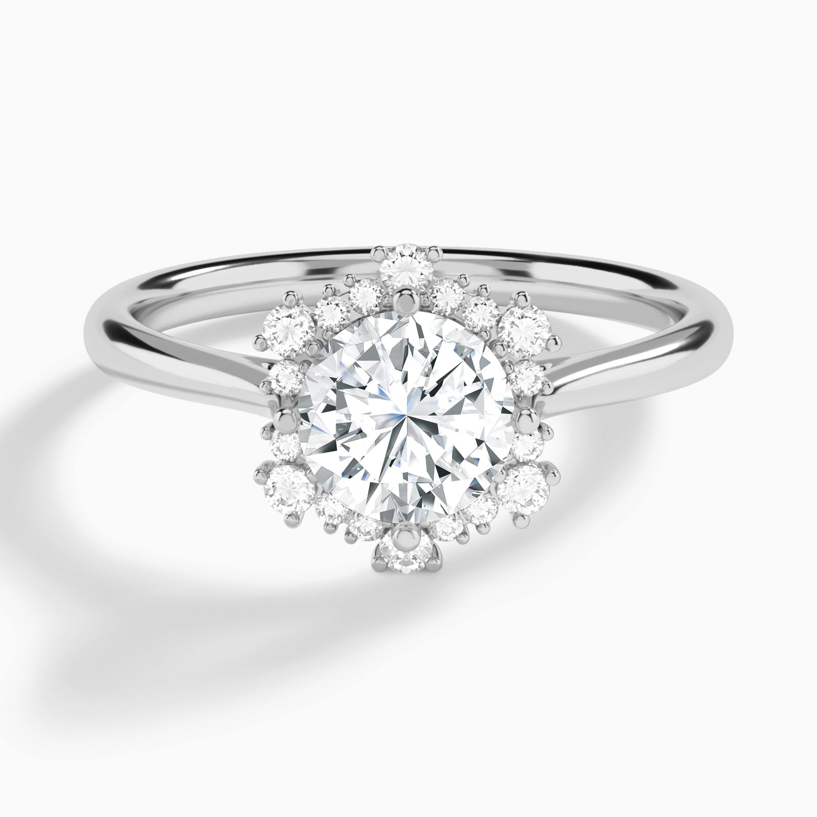 Round Marguerite Lab Grown Diamond Engagement Ring In 18K White Gold - Lucenjuri