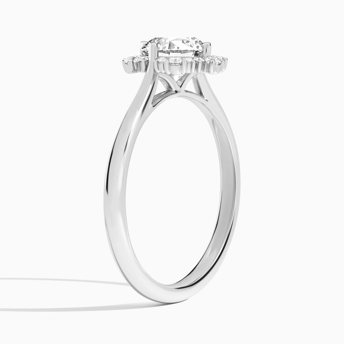 Round Marguerite Lab Grown Diamond Engagement Ring In 18K White Gold, Angle View