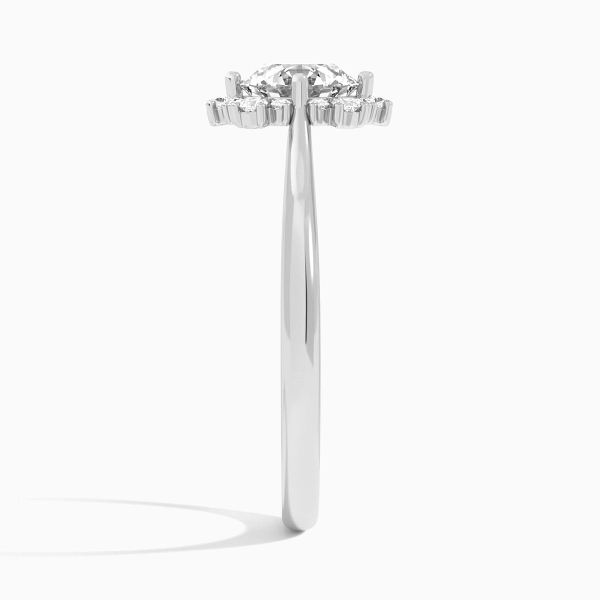 Round Marguerite Lab Grown Diamond Engagement Ring In 14K White Gold, Side View