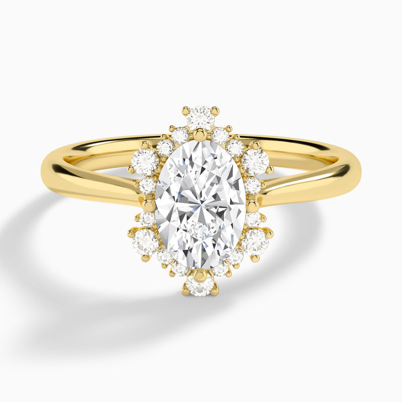 Oval Marguerite Lab Grown Diamond Engagement Ring In 14K Yellow Gold - Lucenjuri