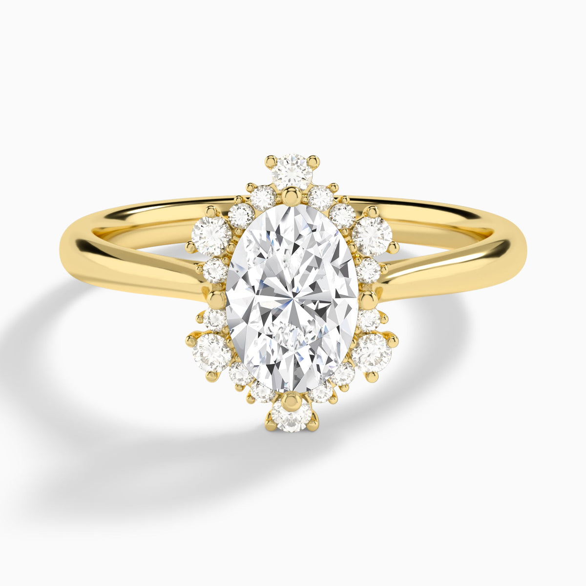 Oval Marguerite Lab Grown Diamond Engagement Ring In 14K Yellow Gold - Lucenjuri