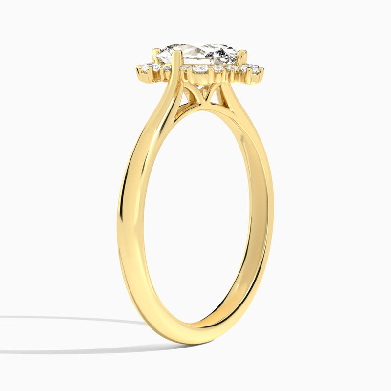 Oval Marguerite Lab Grown Diamond Engagement Ring In 14K Yellow Gold, Angle View