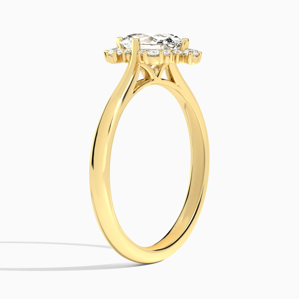 Oval Marguerite Lab Grown Diamond Engagement Ring In 18K Yellow Gold, Angle View