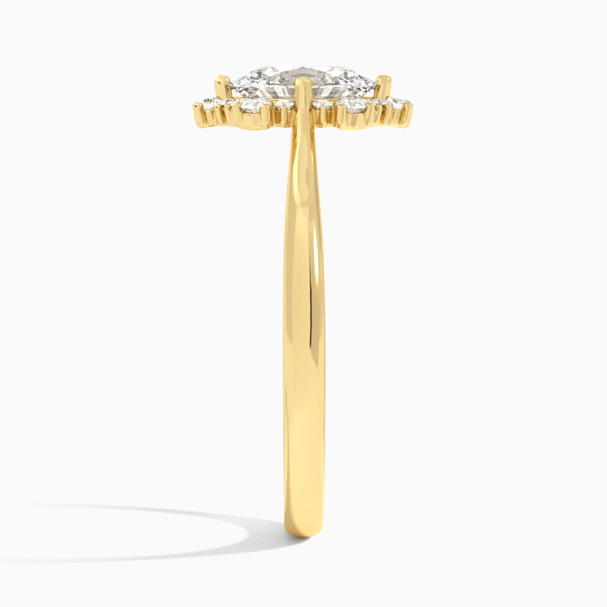 Oval Marguerite Lab Grown Diamond Engagement Ring In 18K Yellow Gold, Side View