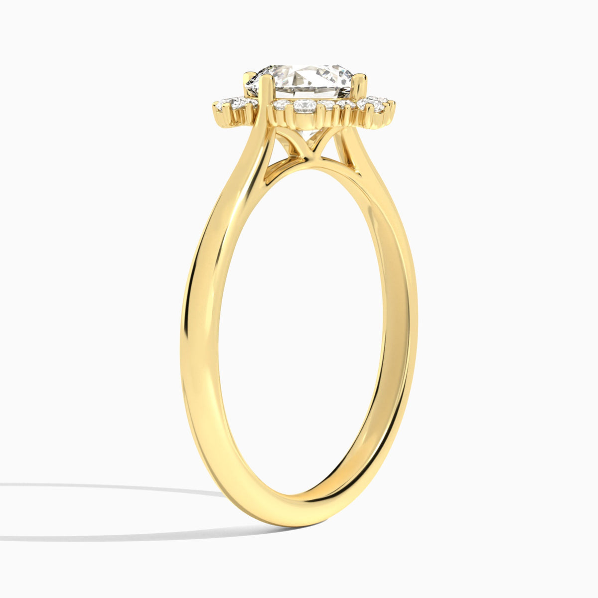 Round Marguerite Lab Grown Diamond Engagement Ring In 14K Yellow Gold, Angle View