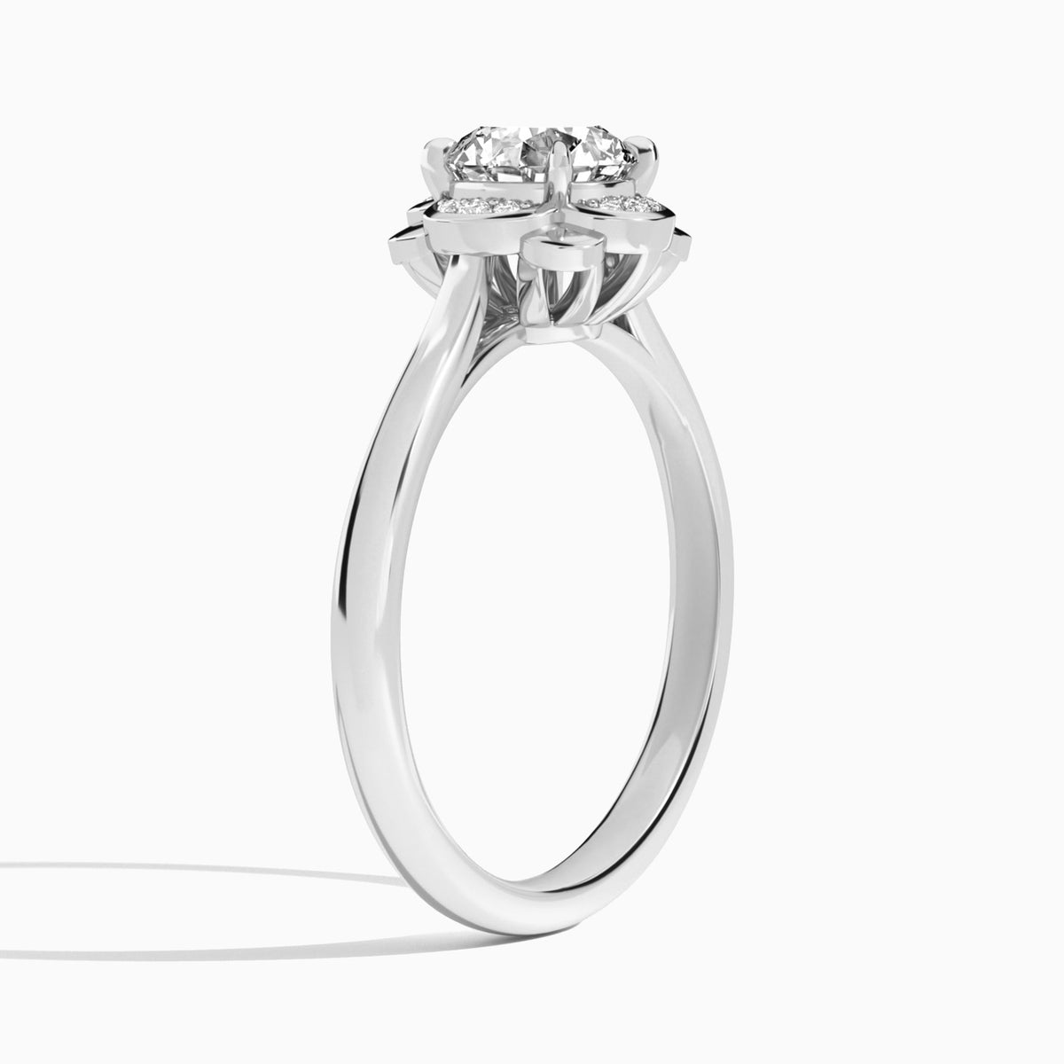 Round Rosalind Lab Grown Diamond Engagement Ring In 18K White Gold, Angle View