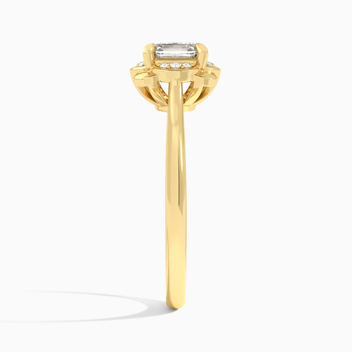 Asscher Rosalind Lab Grown Diamond Engagement Ring In 18K Yellow Gold, Side View