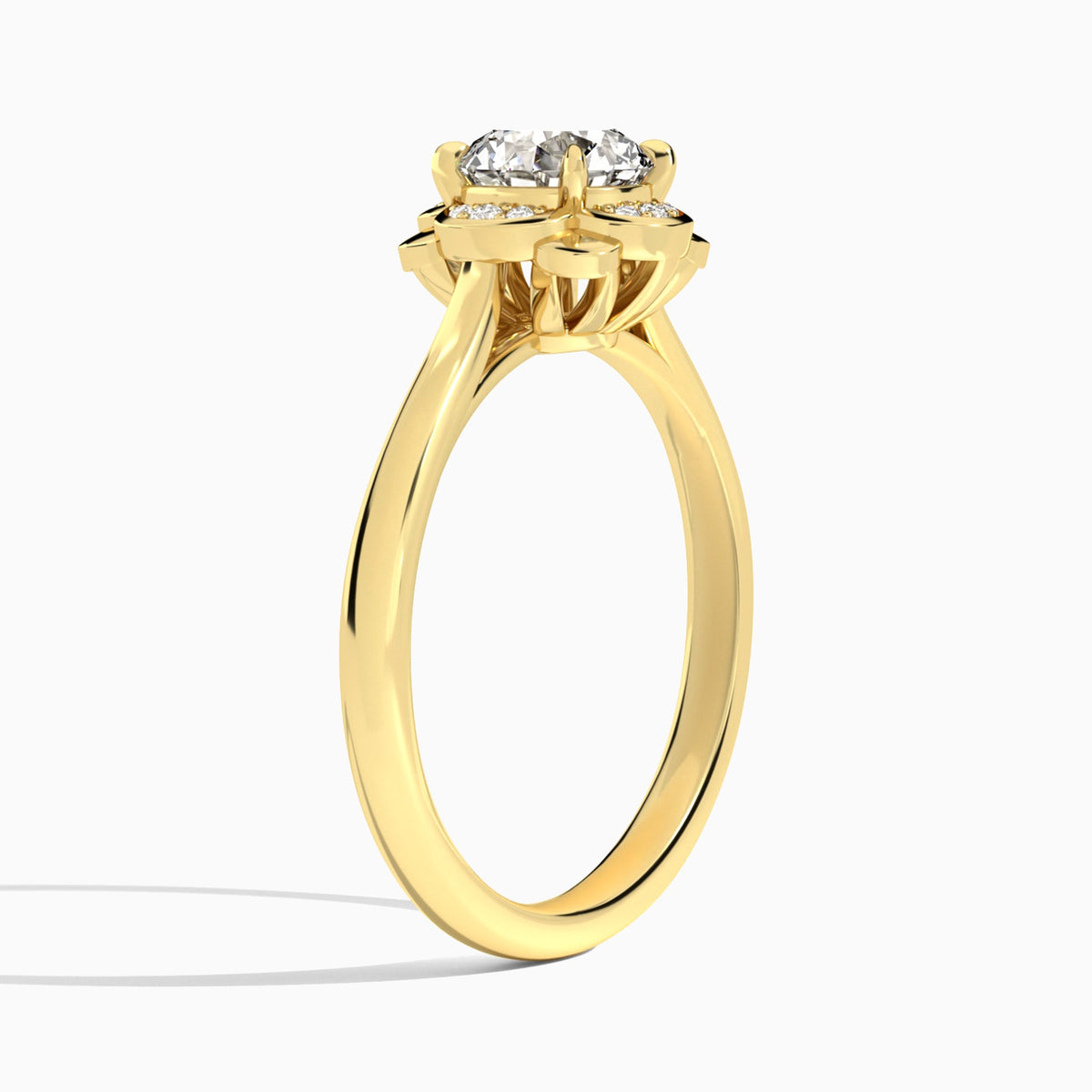 Round Rosalind Lab Grown Diamond Engagement Ring In 18K Yellow Gold, Angle View