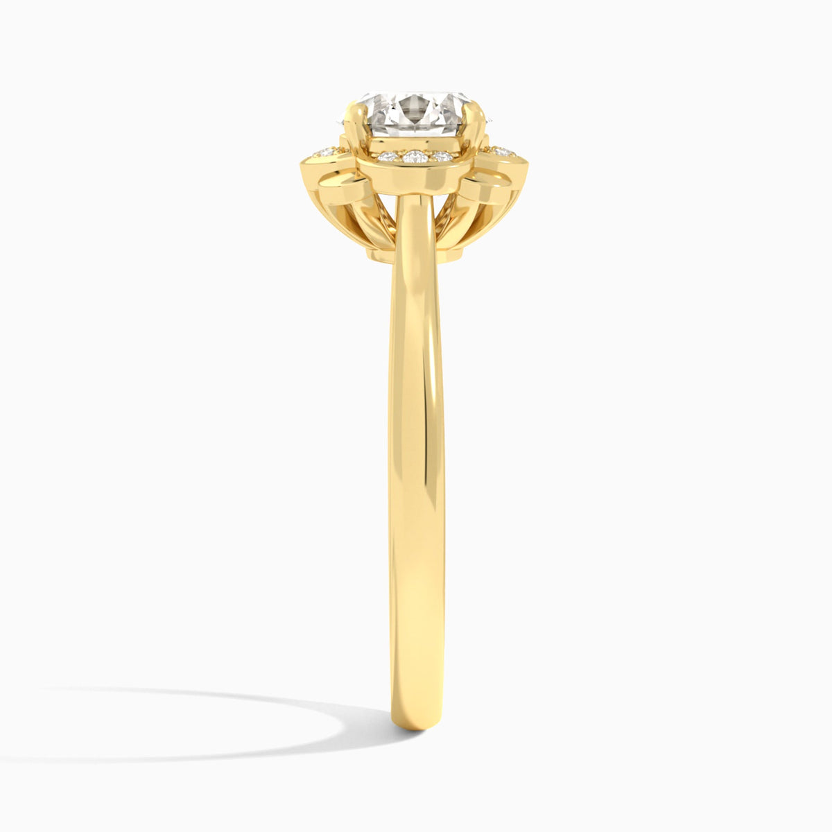 Round Rosalind Lab Grown Diamond Engagement Ring In 18K Yellow Gold, Side View