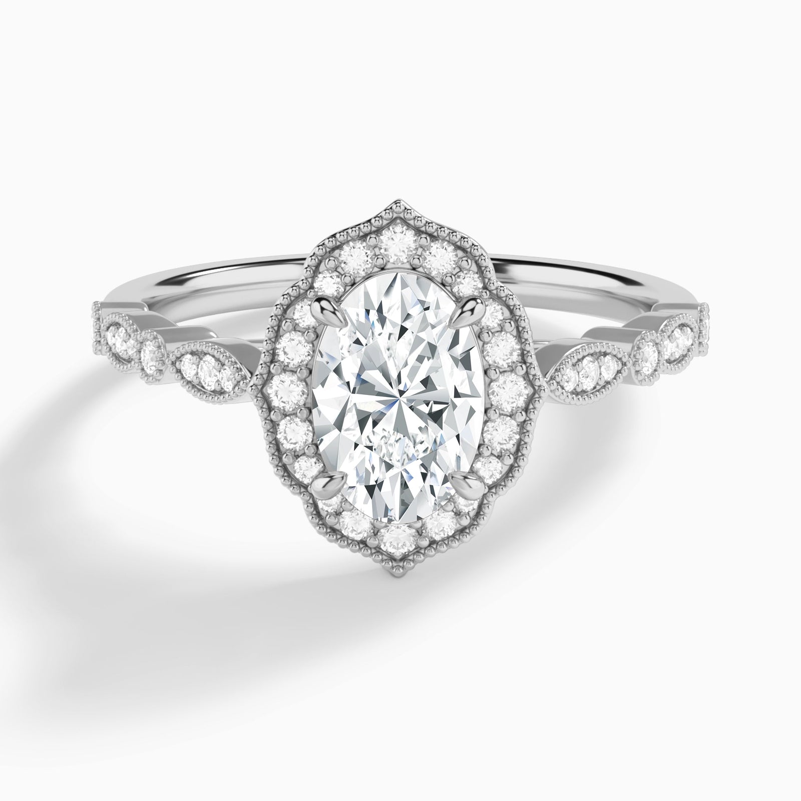 Oval Anastasia Vintage Halo Lab Diamond Engagement Ring In Platinum - Lucenjuri