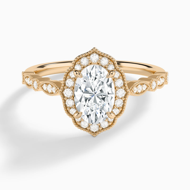 Oval Anastasia Vintage Halo Lab Diamond Engagement Ring In 14K Rose Gold - Lucenjuri