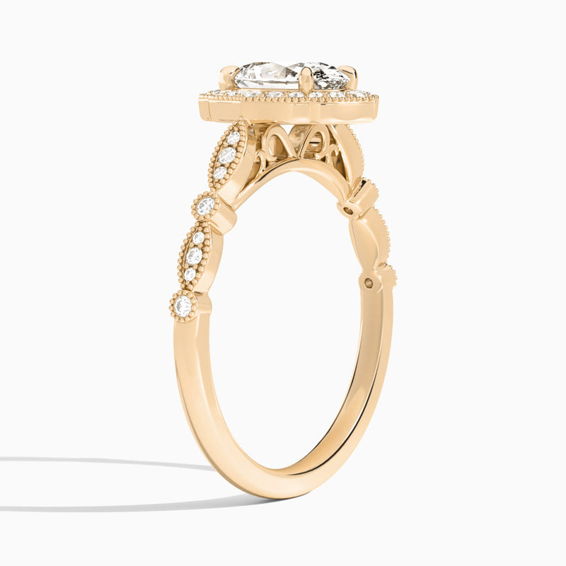 Oval Anastasia Vintage Halo Lab Diamond Engagement Ring In 14K Rose Gold, Angle View